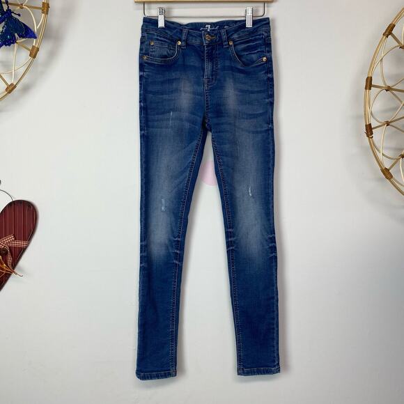 7 For All Mankind Girls Distressed Skinny Jeans Sz 14 - Picture 1 of 8